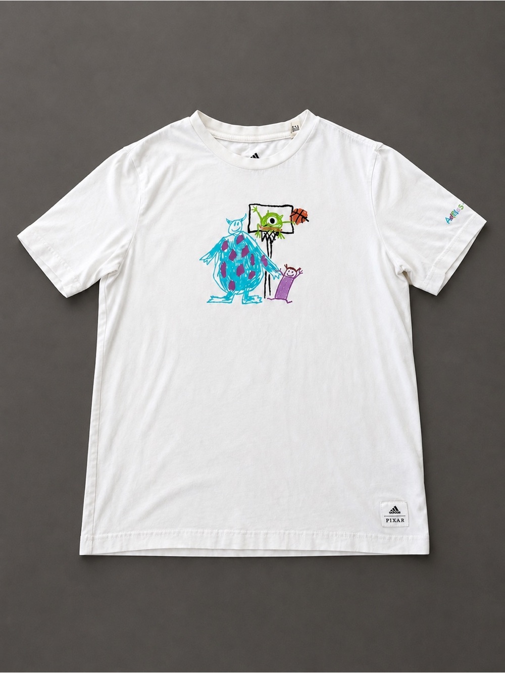 Adidas Pixar Monsters Inc T-Shirt White Sulley Mike Basketball Graphic Tee